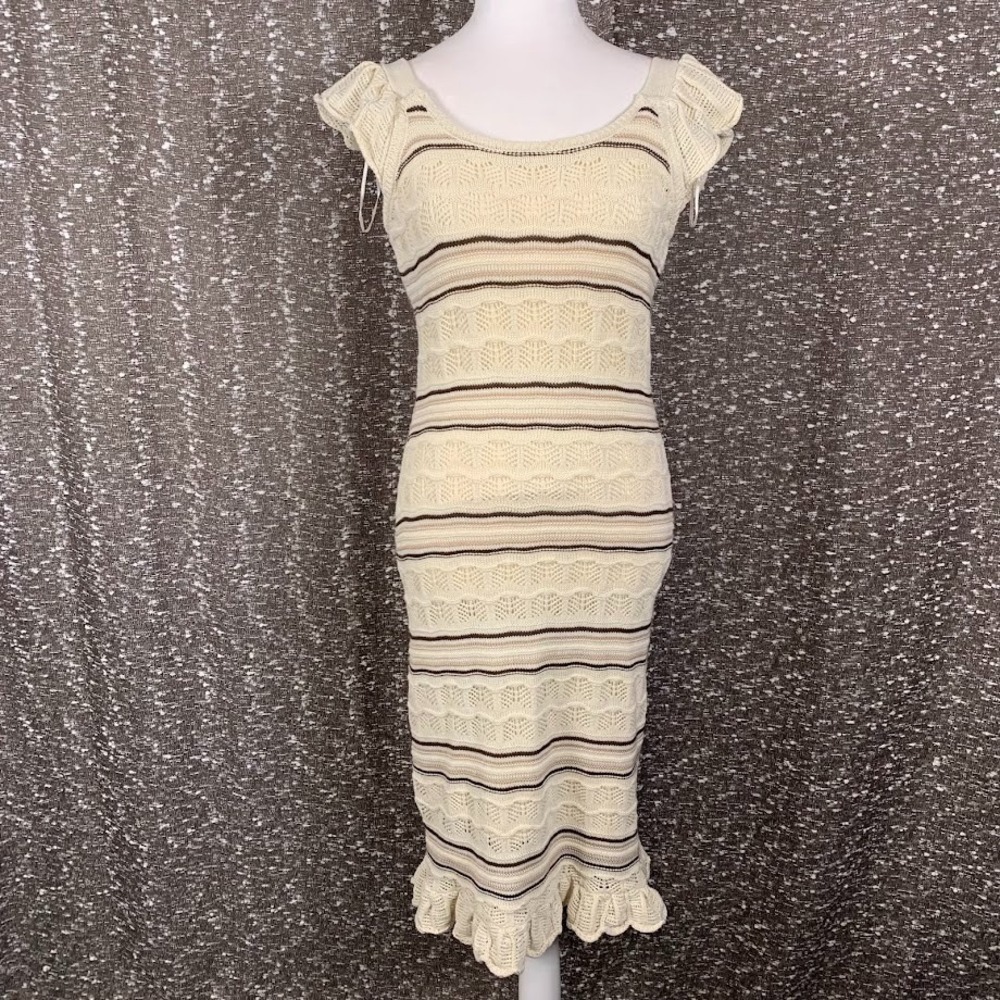 Freshman 1996 Crochet Striped Midi Dress Boho Festival Cottagecore Womens Medium